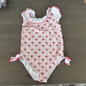 Kids Swim One Piece with Pink and White Santa Design size 10